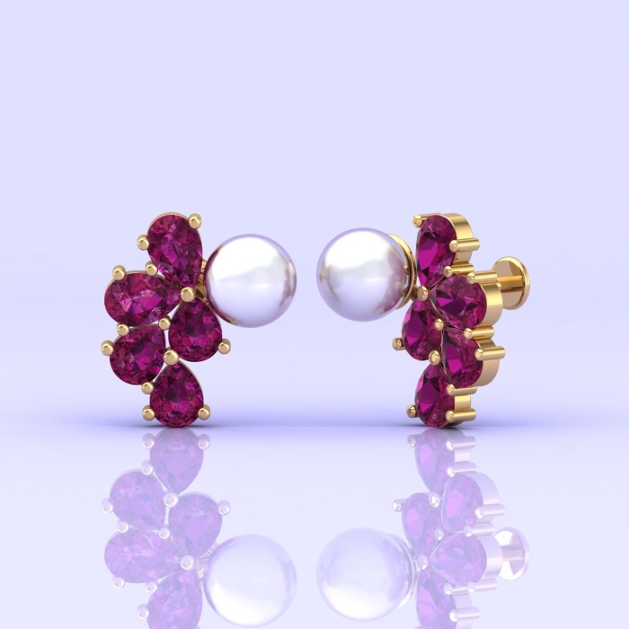 Rhodolite Garnet 14K Stud Earrings, Pearl Stud Earrings, Deluxe Jewelry, Handmade Jewelry, Anniversary Gift, Gift For Women, Natural Garnet | Save 33% - Rajasthan Living 6
