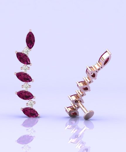 Natural Rhodolite Garnet 14K Dainty Climber Earrings, Marquise Earring, Art Deco Style, Minimalist Jewelry, Handmade Jewelry, Gift For Women | Save 33% - Rajasthan Living 3