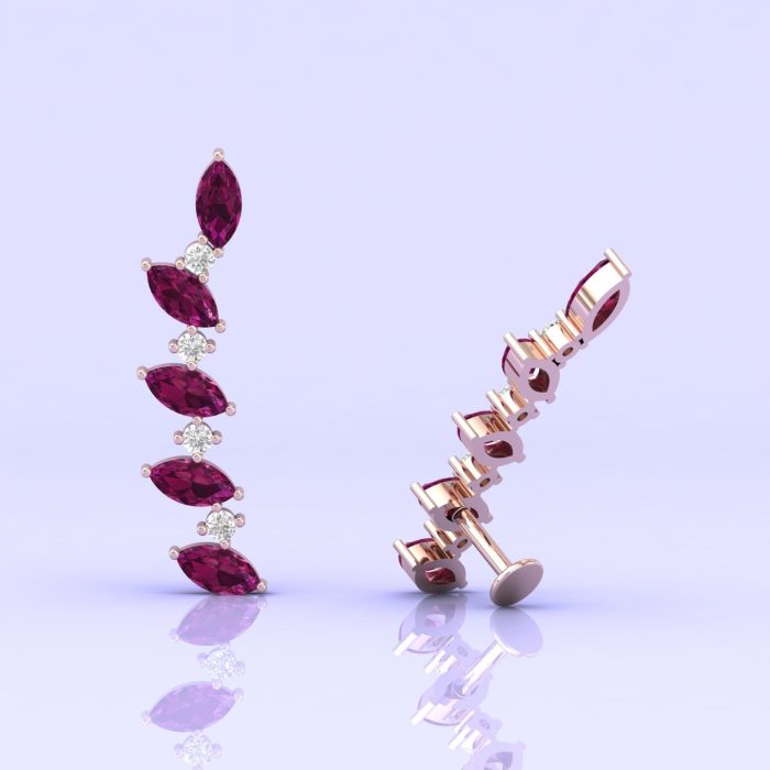 Natural Rhodolite Garnet 14K Dainty Climber Earrings, Marquise Earring, Art Deco Style, Minimalist Jewelry, Handmade Jewelry, Gift For Women | Save 33% - Rajasthan Living 6