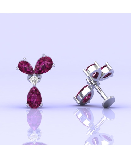 Rhodolite Garnet 14K Dainty Stud Earrings, Handmade Jewelry, Party Jewelry, Pear Cut Earrings, Rabbit Earrings, Gift For Women, Anniversary | Save 33% - Rajasthan Living