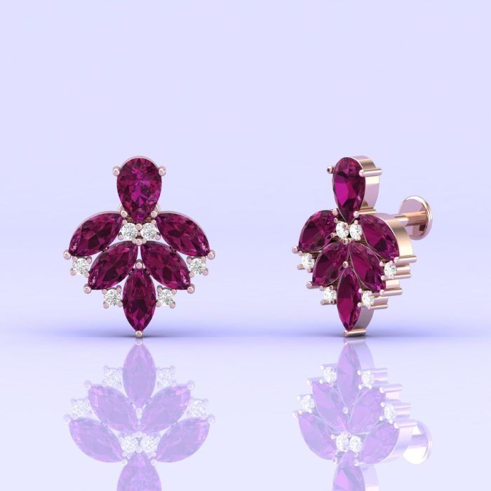 Rhodolite Garnet 14K Dainty Stud Earrings, Party Jewelry, Art Nouveau Earrings, Birthstone Jewelry, Gemstone Earrings, Minimal Style, Garnet | Save 33% - Rajasthan Living 12