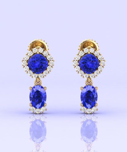14K Dainty Tanzanite Dangle Earrings, Handmade Jewelry, Art Deco Style Earrings, Party Jewelry, Gemstone Earrings, Cushion Tanzanite Jewelry | Save 33% - Rajasthan Living