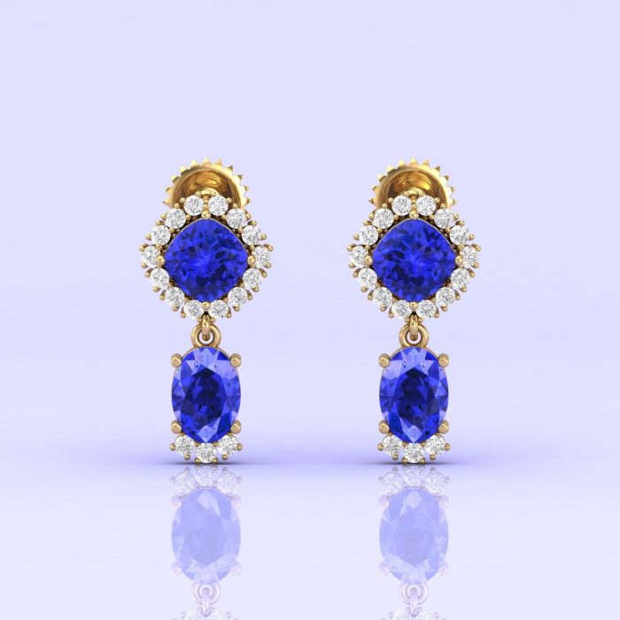 14K Dainty Tanzanite Dangle Earrings, Handmade Jewelry, Art Deco Style Earrings, Party Jewelry, Gemstone Earrings, Cushion Tanzanite Jewelry | Save 33% - Rajasthan Living 5