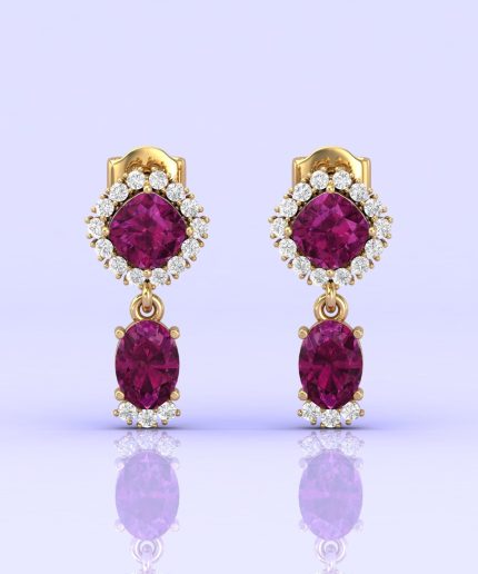 Rhodolite Garnet 14K Dangle Earrings, Dainty Raspberry Garnet Earrings, Handmade Jewelry, Party Jewelry, Art Nouveau Jewelry, Gift For Her | Save 33% - Rajasthan Living