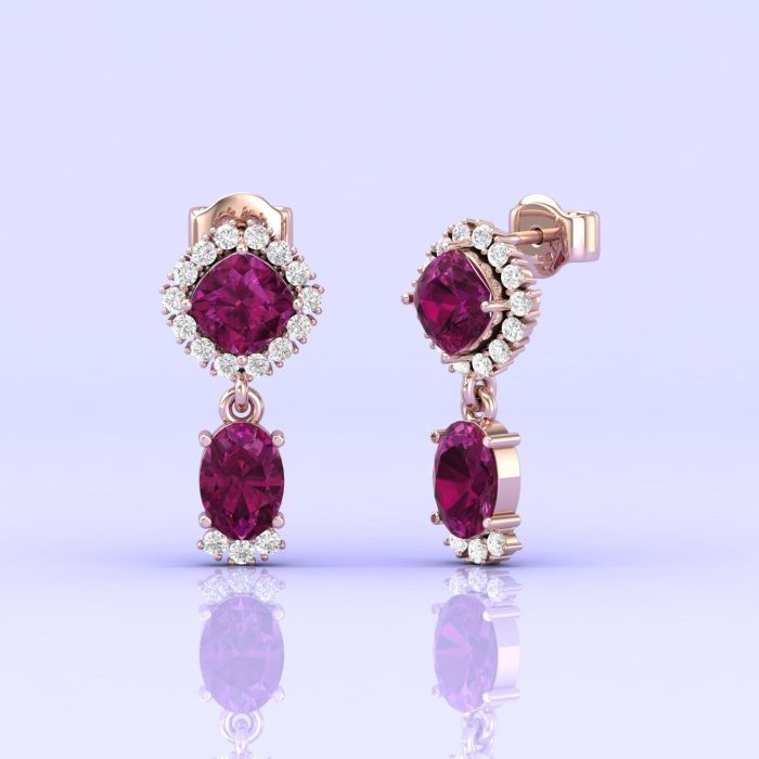 Rhodolite Garnet 14K Dangle Earrings, Dainty Raspberry Garnet Earrings, Handmade Jewelry, Party Jewelry, Art Nouveau Jewelry, Gift For Her | Save 33% - Rajasthan Living 8