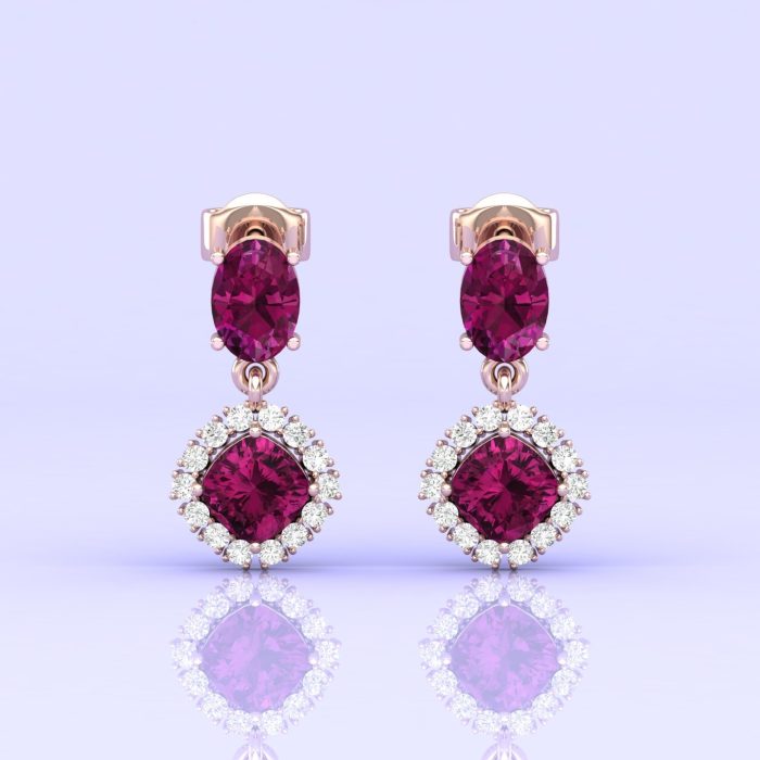 14K Dainty Natural Rhodolite Garnet Dangle Earrings, Everyday Gemstone Earrings For Women, Gold Stud Earrings For Her, January Birthstone | Save 33% - Rajasthan Living 8
