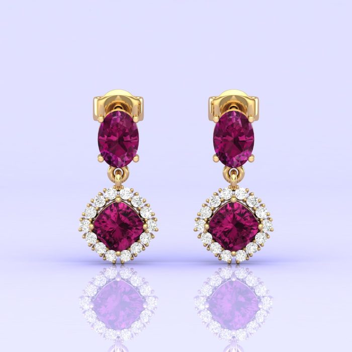 14K Dainty Natural Rhodolite Garnet Dangle Earrings, Everyday Gemstone Earrings For Women, Gold Stud Earrings For Her, January Birthstone | Save 33% - Rajasthan Living 11