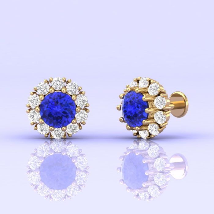 Tanzanite 14K Dainty Stud Earrings, Art Deco Style Earrings, Handmade Jewelry, Flower Stud Earrings, Party Jewelry, Gift For Women, December | Save 33% - Rajasthan Living 8