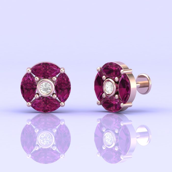 Rhodolite Garnet 14k Stud Earrings, Dainty Stud Earrings, Natural Gemstone Jewelry, Party Jewelry, Gift For Women, Birthstone Jewelry | Save 33% - Rajasthan Living 9