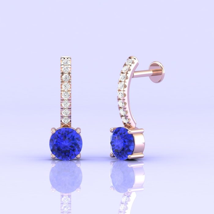 14K Dainty Tanzanite Stud Earrings, Handmade Jewelry, Art Nouveau Earrings, Gift For Her, Rose Gold Earrings, Party Jewelry, Tanzanite Round | Save 33% - Rajasthan Living 6
