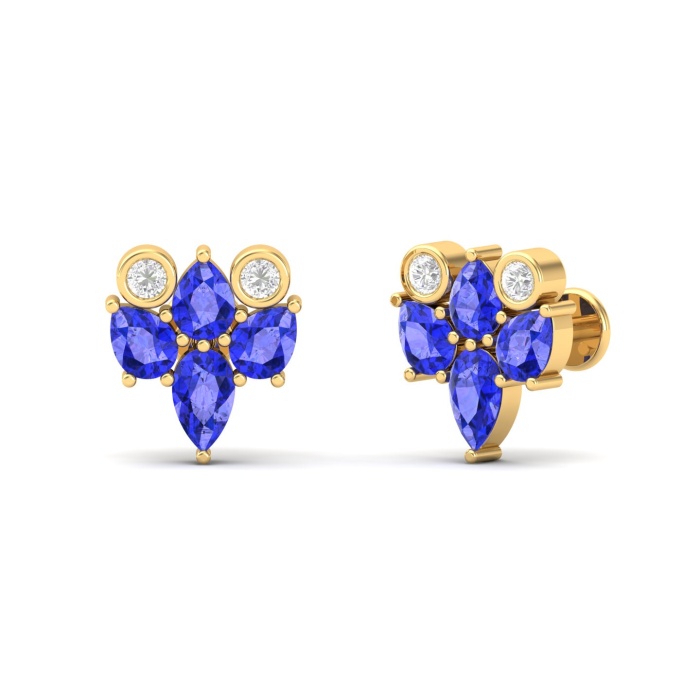 14K Dainty Natural Tanzanite Stud Earrings, Gold Cartilage Stud Earrings For Women, Everyday Gemstone Earring For Her, December Birthstone | Save 33% - Rajasthan Living 7