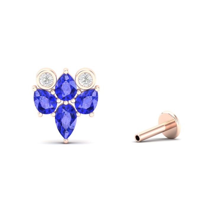 14K Dainty Natural Tanzanite Stud Earrings, Gold Cartilage Stud Earrings For Women, Everyday Gemstone Earring For Her, December Birthstone | Save 33% - Rajasthan Living 5