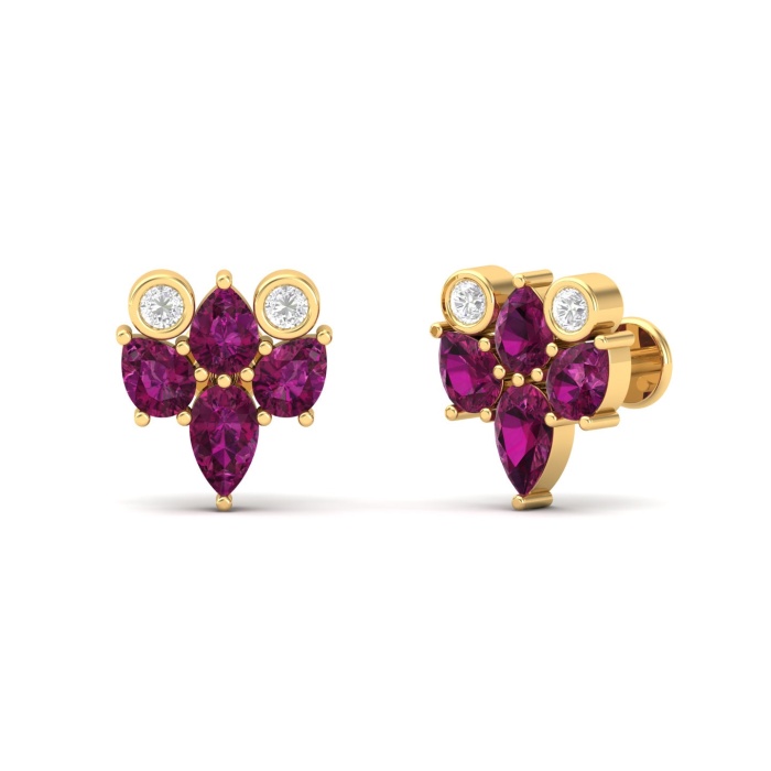Natural Rhodolite Garnet 14K Dainty Stud Earrings, Gold Stud Earrings For Women, Everyday Gemstone Cartilage Stud Earring For Her, Garnet | Save 33% - Rajasthan Living 7
