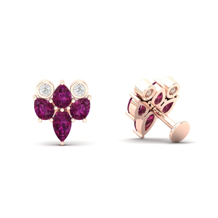 Natural Rhodolite Garnet 14K Dainty Stud Earrings, Gold Stud Earrings For Women, Everyday Gemstone Cartilage Stud Earring For Her, Garnet | Save 33% - Rajasthan Living 9