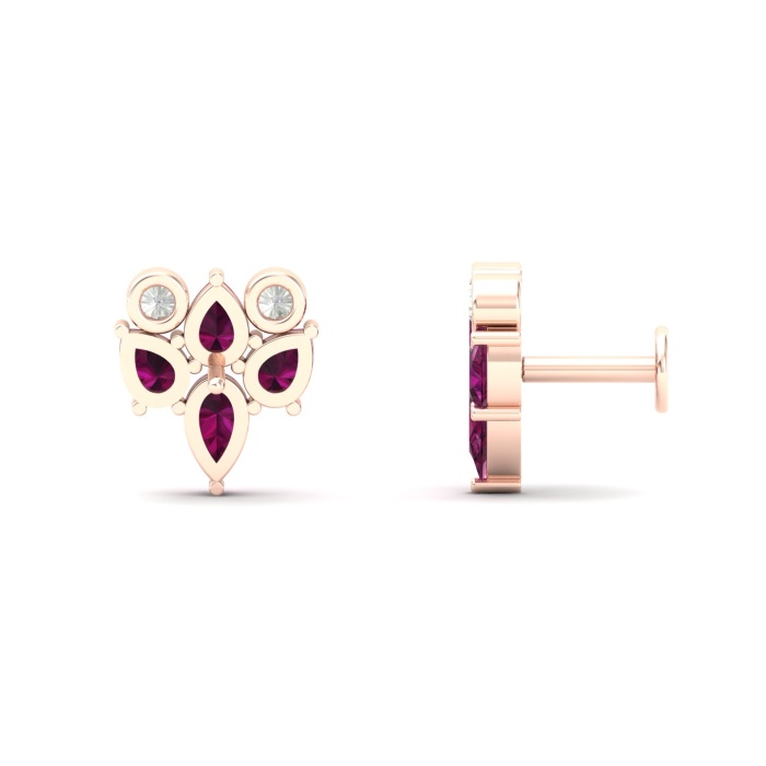 Natural Rhodolite Garnet 14K Dainty Stud Earrings, Gold Stud Earrings For Women, Everyday Gemstone Cartilage Stud Earring For Her, Garnet | Save 33% - Rajasthan Living 13