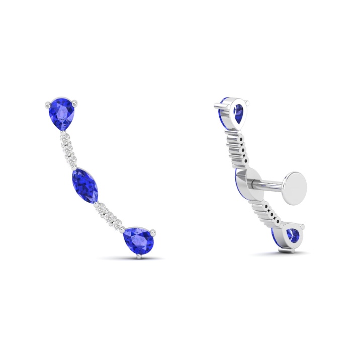 14K Solid Natural Tanzanite Climber Earrings, Gold Climber Stud Earrings For Women, Everyday Gemstone Ear Climbers For Her, December Jewel | Save 33% - Rajasthan Living 13