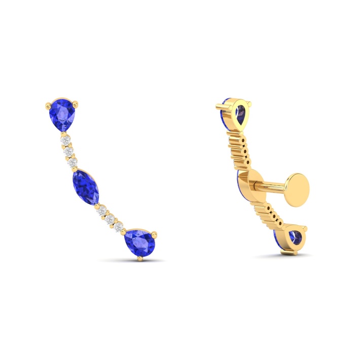 14K Solid Natural Tanzanite Climber Earrings, Gold Climber Stud Earrings For Women, Everyday Gemstone Ear Climbers For Her, December Jewel | Save 33% - Rajasthan Living 6
