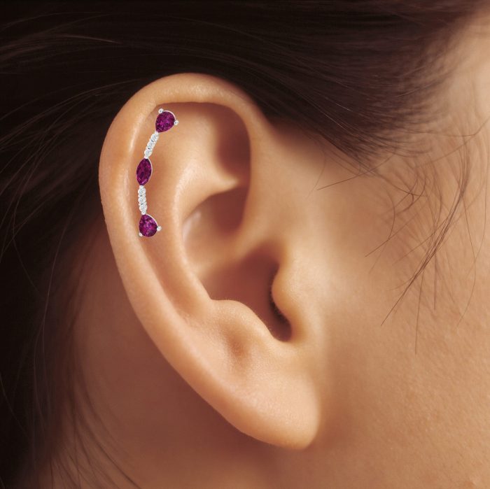 Natural Rhodolite Garnet 14K Dainty Ear Climbers, Gold Climber Stud Earrings For Women, January Birthstone Earring For Her, Handmade Jewelry | Save 33% - Rajasthan Living 9