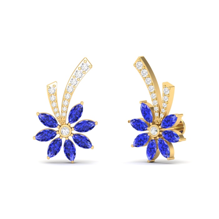 14K Dainty Natural Tanzanite Stud Earrings, Gold Stud Earrings For Women, Everyday Gemstone Earring For Her, December Birthstone Earrings | Save 33% - Rajasthan Living 8