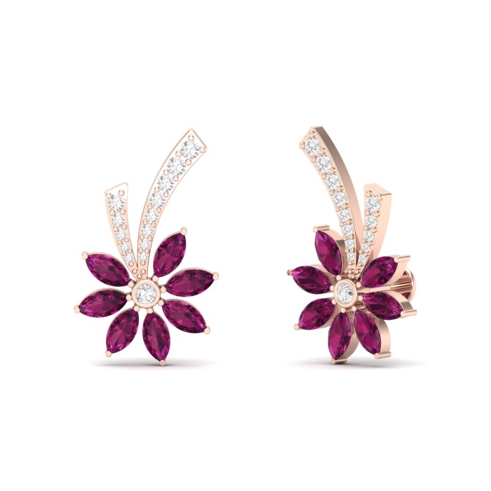 14K Dainty Natural Rhodolite Garnet Stud Earrings, Gold Handmade Stud Earring For Women, December Birthstone Earrings For Her, Flower Jewels | Save 33% - Rajasthan Living 7