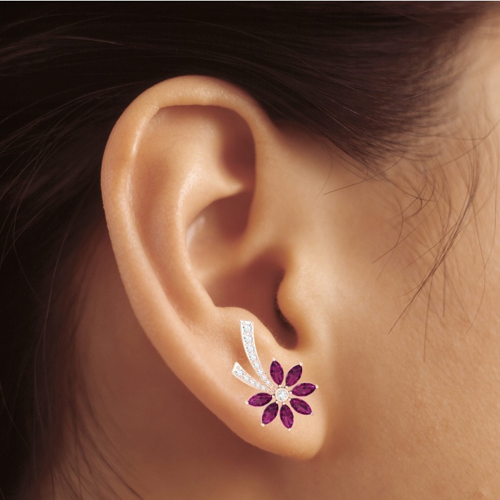 14K Dainty Natural Rhodolite Garnet Stud Earrings, Gold Handmade Stud Earring For Women, December Birthstone Earrings For Her, Flower Jewels | Save 33% - Rajasthan Living 10