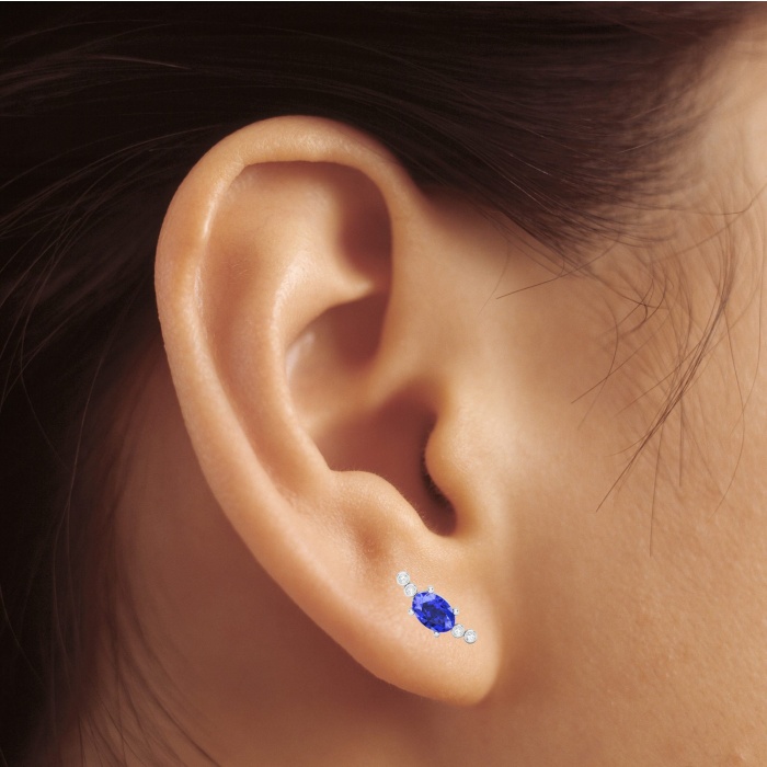 14K Solid Natural Tanzanite Stud Earrings, Gold Climber Stud Earrings For Women, Everyday Gemstone Earring For Her, December Birthstone Gem | Save 33% - Rajasthan Living 8