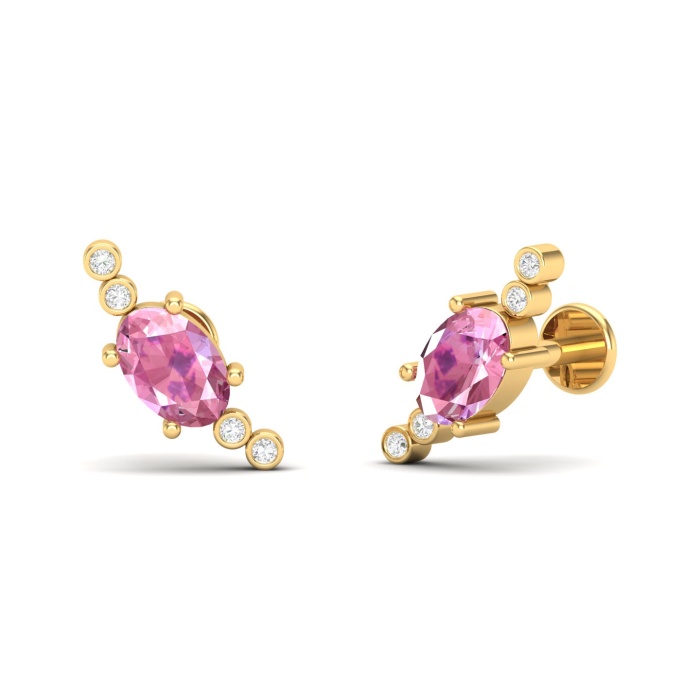 Natural Pink Spinel 14K Dainty Climber Stud Earrings, Gold Ear Climbers For Women, Everyday Gemstone Stud Earring For Her, August Birthstone | Save 33% - Rajasthan Living 12