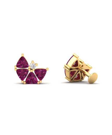 14K Dainty Natural Rhodolite Garnet Cartilage Earrings, Everyday Gemstone Earring For Her, Gold Stud Earrings For Women, January Birthstone | Save 33% - Rajasthan Living 3