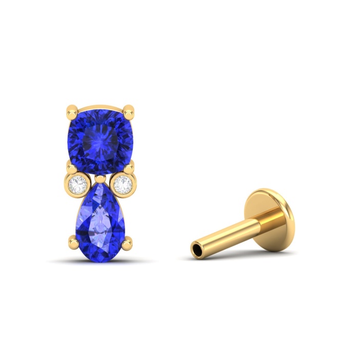 Dainty 14K Natural Tanzanite Stud Earrings, Gold Cartilage Stud Earrings For Women, Everyday Gemstone Earring For Her, December Birthstone | Save 33% - Rajasthan Living 5