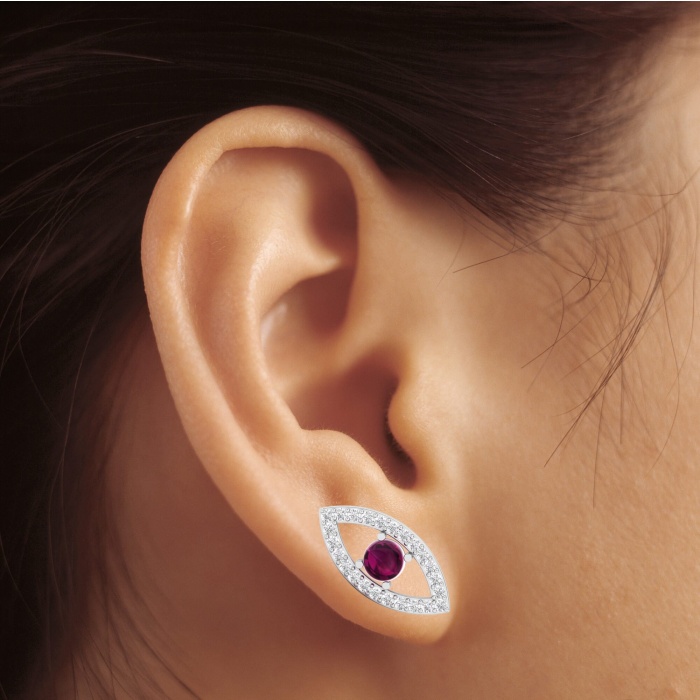Natural Rhodolite Garnet 14K Dainty Stud Earrings, Everyday Gemstone Earring For Her, Gold Stud Earrings For Women, January Birthstone Jewel | Save 33% - Rajasthan Living 8