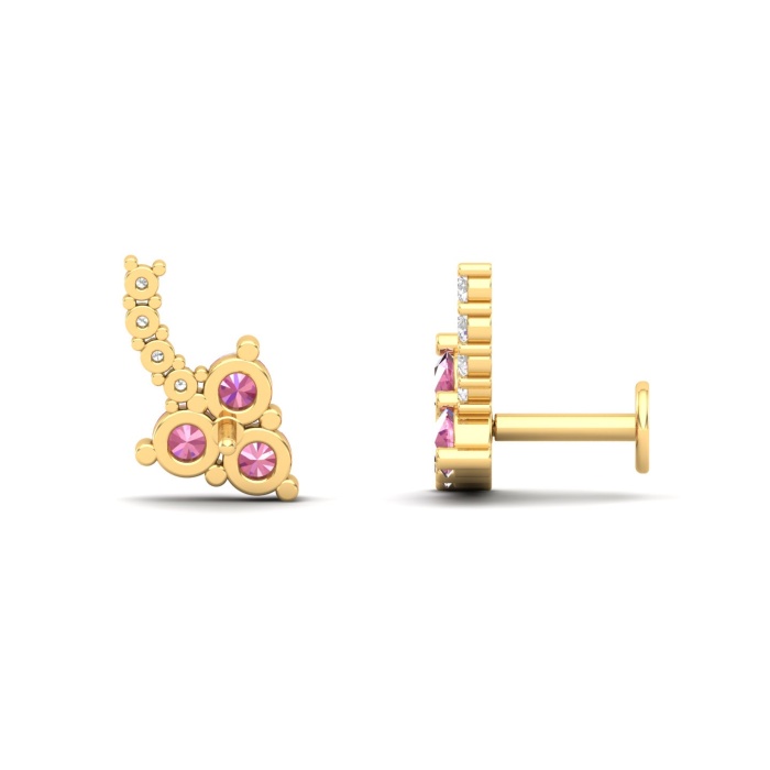 14K Natural Pink Spinel Dainty Climber Stud Earrings, Gold Ear Climbers For Women, August Birthstone Earring For Her, Party Stud Earrings | Save 33% - Rajasthan Living 11