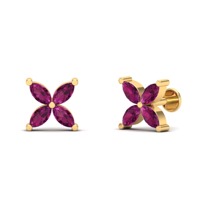Natural Rhodolite Garnet 14K Dainty Stud Earrings, Gold Stud Earrings For Women, Everyday Gemstone Butterfly Earring For Her, January Jewel | Save 33% - Rajasthan Living 8
