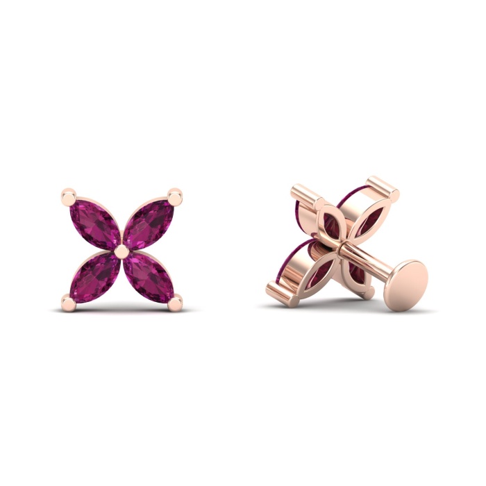 Natural Rhodolite Garnet 14K Dainty Stud Earrings, Gold Stud Earrings For Women, Everyday Gemstone Butterfly Earring For Her, January Jewel | Save 33% - Rajasthan Living 10