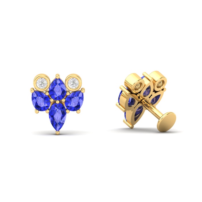 14K Dainty Natural Tanzanite Stud Earrings, Gold Cartilage Stud Earrings For Women, Everyday Gemstone Earring For Her, December Birthstone | Save 33% - Rajasthan Living 11