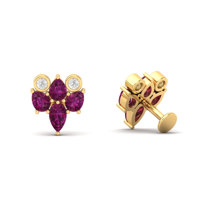 Natural Rhodolite Garnet 14K Dainty Stud Earrings, Gold Stud Earrings For Women, Everyday Gemstone Cartilage Stud Earring For Her, Garnet | Save 33% - Rajasthan Living 11