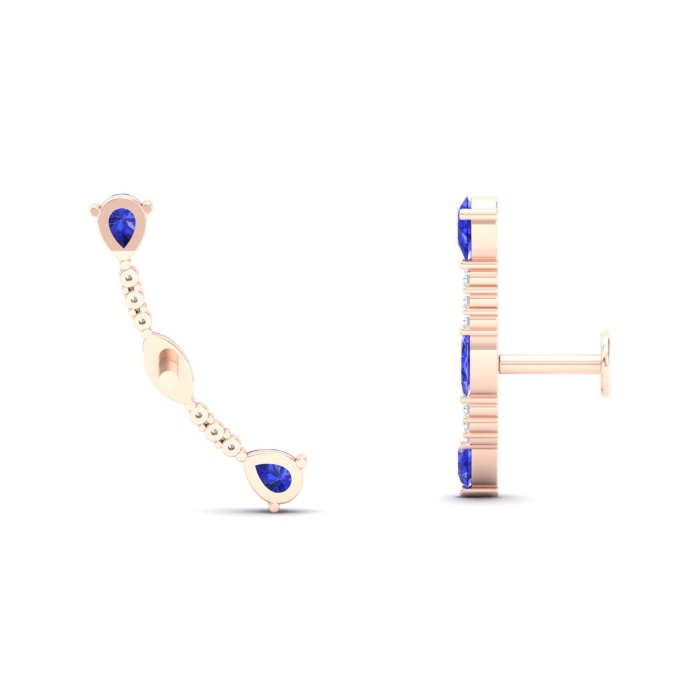 14K Solid Natural Tanzanite Climber Earrings, Gold Climber Stud Earrings For Women, Everyday Gemstone Ear Climbers For Her, December Jewel | Save 33% - Rajasthan Living 10