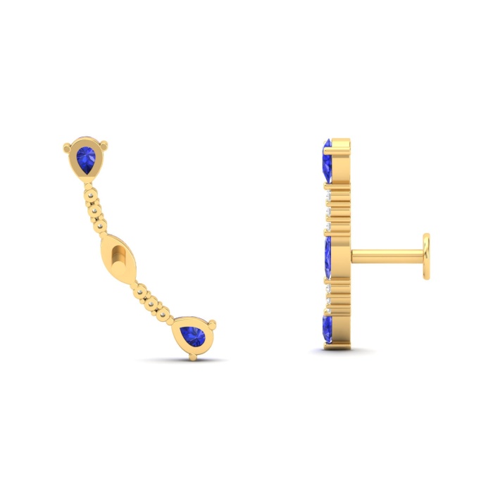 14K Solid Natural Tanzanite Climber Earrings, Gold Climber Stud Earrings For Women, Everyday Gemstone Ear Climbers For Her, December Jewel | Save 33% - Rajasthan Living 7