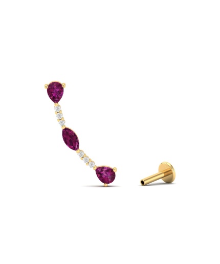 Natural Rhodolite Garnet 14K Dainty Ear Climbers, Gold Climber Stud Earrings For Women, January Birthstone Earring For Her, Handmade Jewelry | Save 33% - Rajasthan Living