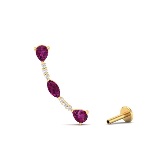 Natural Rhodolite Garnet 14K Dainty Ear Climbers, Gold Climber Stud Earrings For Women, January Birthstone Earring For Her, Handmade Jewelry | Save 33% - Rajasthan Living 5