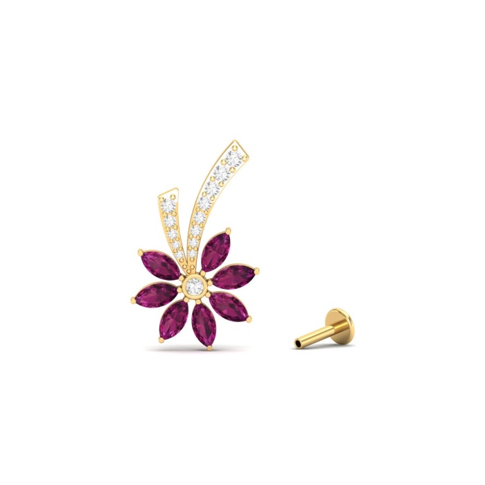 14K Dainty Natural Rhodolite Garnet Stud Earrings, Gold Handmade Stud Earring For Women, December Birthstone Earrings For Her, Flower Jewels | Save 33% - Rajasthan Living 5