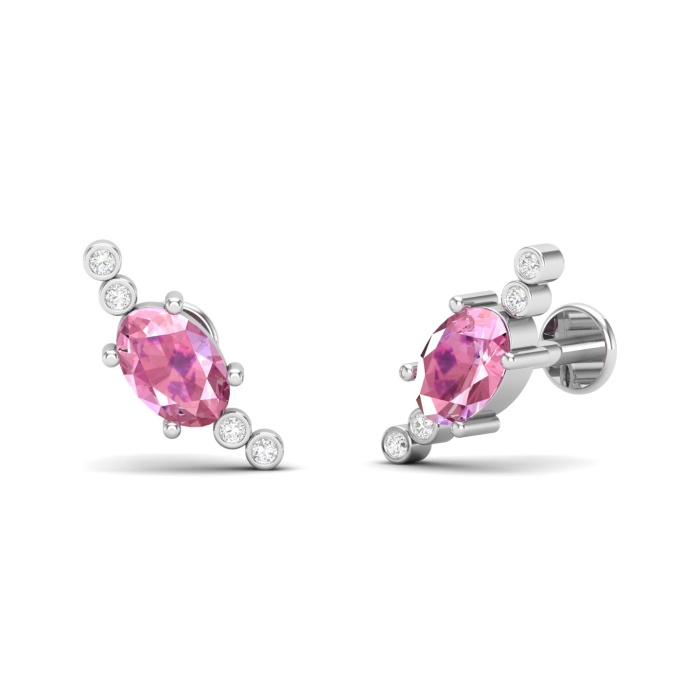 Natural Pink Spinel 14K Dainty Climber Stud Earrings, Gold Ear Climbers For Women, Everyday Gemstone Stud Earring For Her, August Birthstone | Save 33% - Rajasthan Living 10