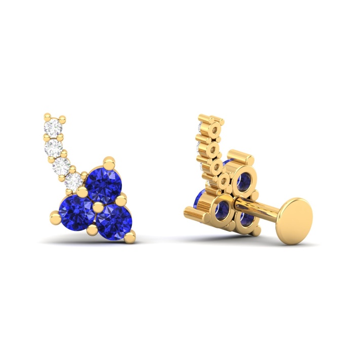 14K Dainty Natural Tanzanite Stud Earrings, Gold Climber Stud Earrings For Women, Everyday Gemstone Earring For Her, December Birthstone Gem | Save 33% - Rajasthan Living 9