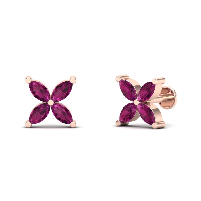 Natural Rhodolite Garnet 14K Dainty Stud Earrings, Gold Stud Earrings For Women, Everyday Gemstone Butterfly Earring For Her, January Jewel | Save 33% - Rajasthan Living 7