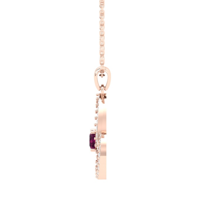 Solid 14K Gold Natural Rhodolite Garnet Necklace, Minimalist Diamond Pendant, January Birthstone, Gift for her, Everyday Gemstone Pendant | Save 33% - Rajasthan Living 7