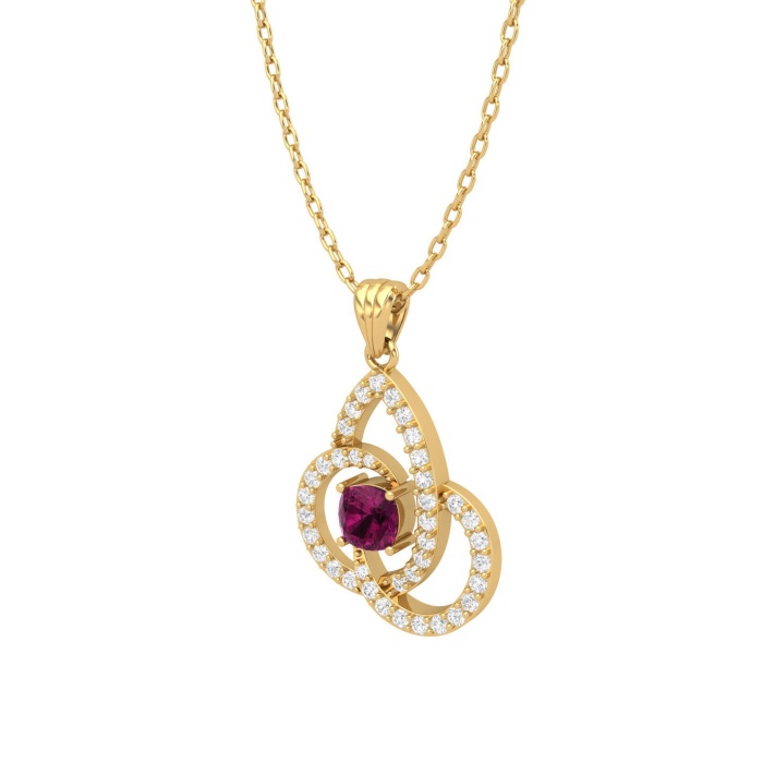 Solid 14K Gold Natural Rhodolite Garnet Necklace, Minimalist Diamond Pendant, January Birthstone, Gift for her, Everyday Gemstone Pendant | Save 33% - Rajasthan Living 13