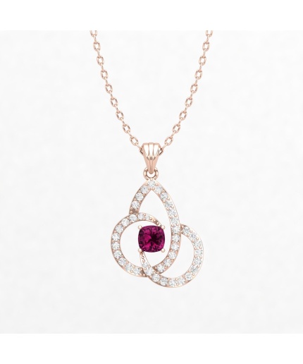 Solid 14K Gold Natural Rhodolite Garnet Necklace, Minimalist Diamond Pendant, January Birthstone, Gift for her, Everyday Gemstone Pendant | Save 33% - Rajasthan Living