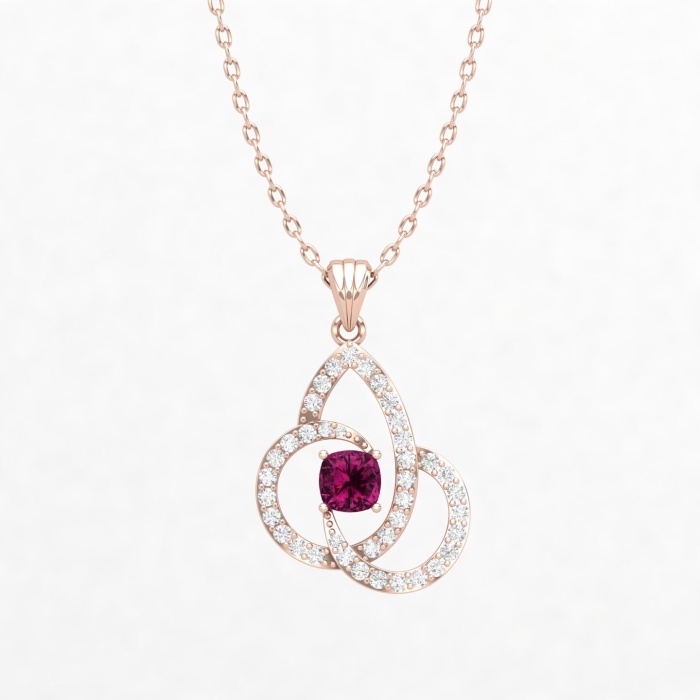 Solid 14K Gold Natural Rhodolite Garnet Necklace, Minimalist Diamond Pendant, January Birthstone, Gift for her, Everyday Gemstone Pendant | Save 33% - Rajasthan Living 5