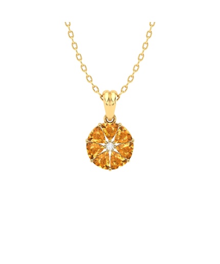 14K Solid Natural Citrine Gold Necklace, Unique Diamond Pendant, November Birthstone Jewelry For Women, Everyday Gemstone Pendant For Her | Save 33% - Rajasthan Living