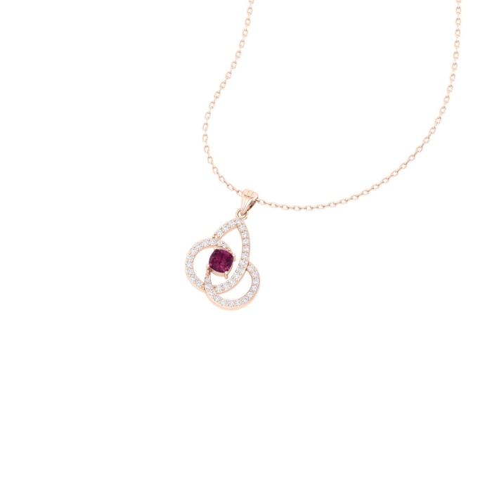Solid 14K Gold Natural Rhodolite Garnet Necklace, Minimalist Diamond Pendant, January Birthstone, Gift for her, Everyday Gemstone Pendant | Save 33% - Rajasthan Living 6