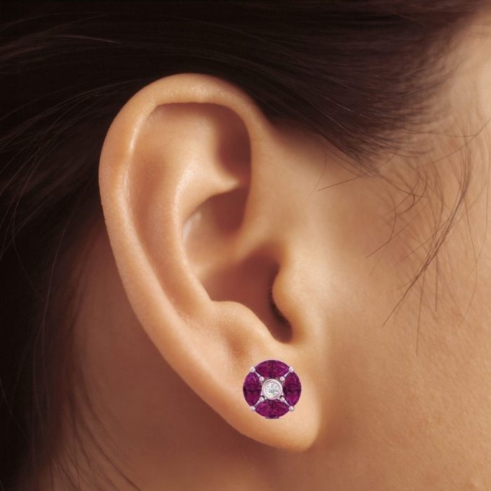 Rhodolite Garnet 14k Stud Earrings, Dainty Stud Earrings, Natural Gemstone Jewelry, Party Jewelry, Gift For Women, Birthstone Jewelry | Save 33% - Rajasthan Living 8